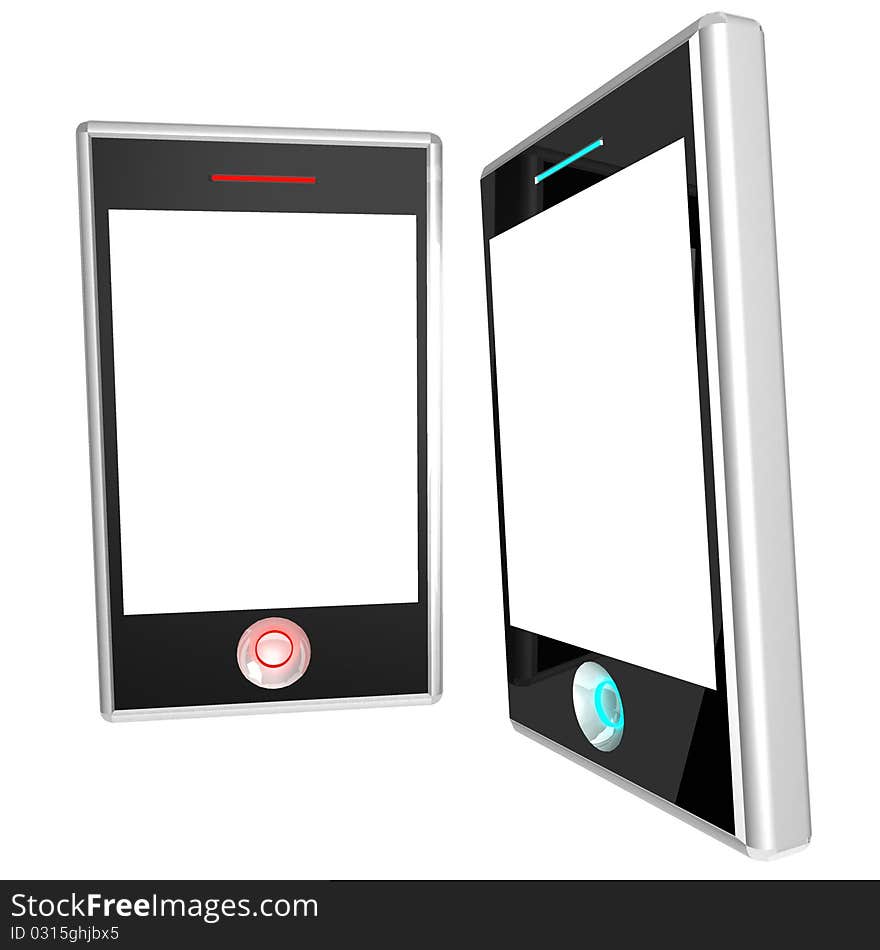 Modern mobile phones with color highlights on a white background