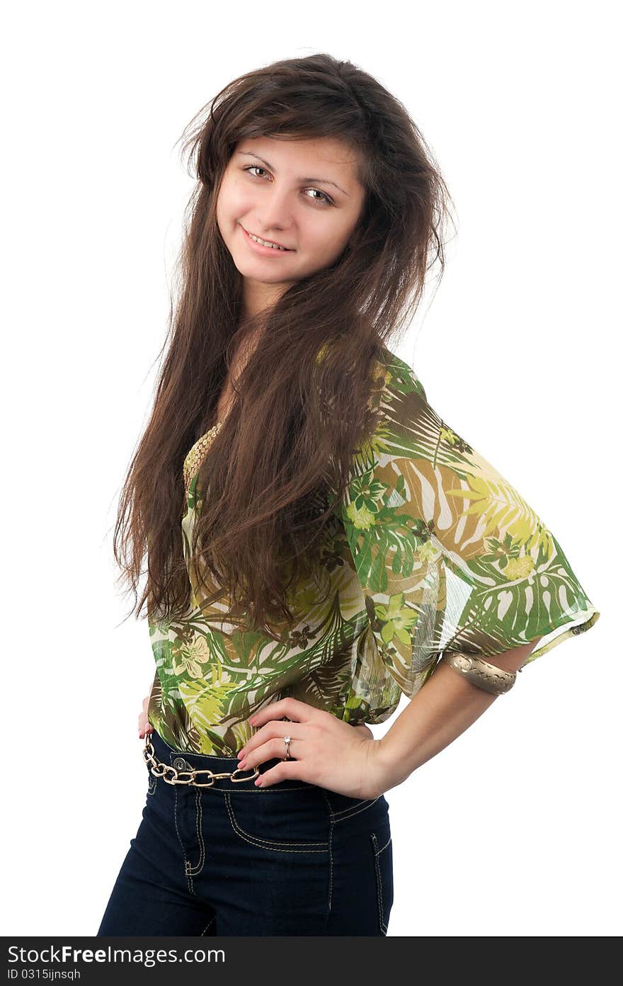 Attractive smiling woman portrait on white background