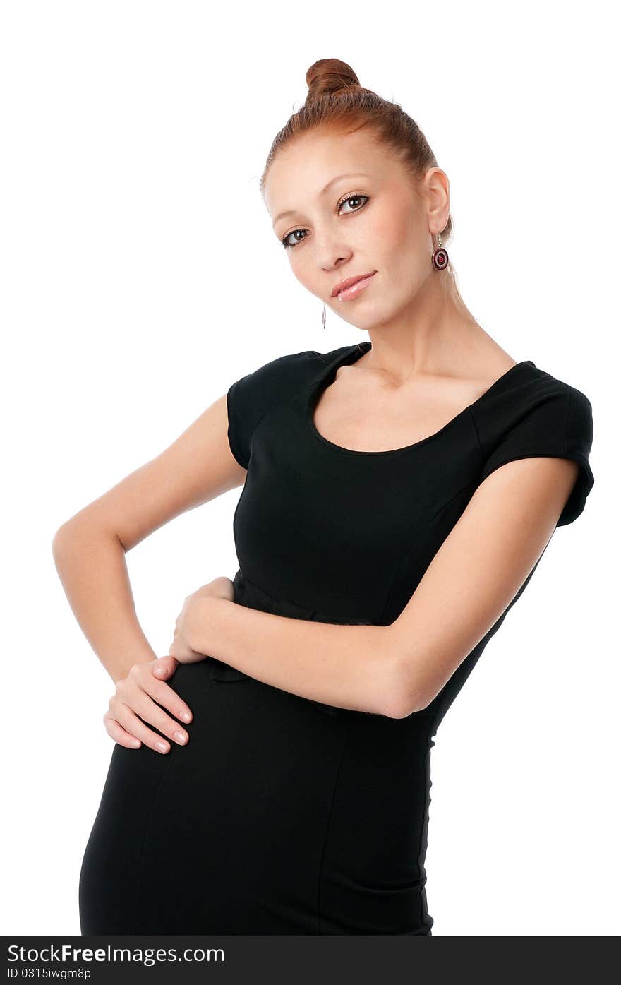 Portrait of young sexy woman on white background