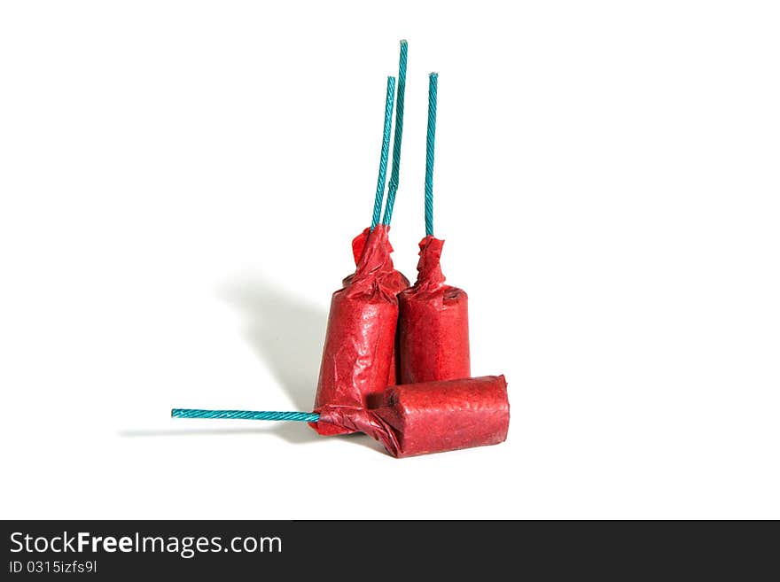 4 pieces of red firecrackers on a white background