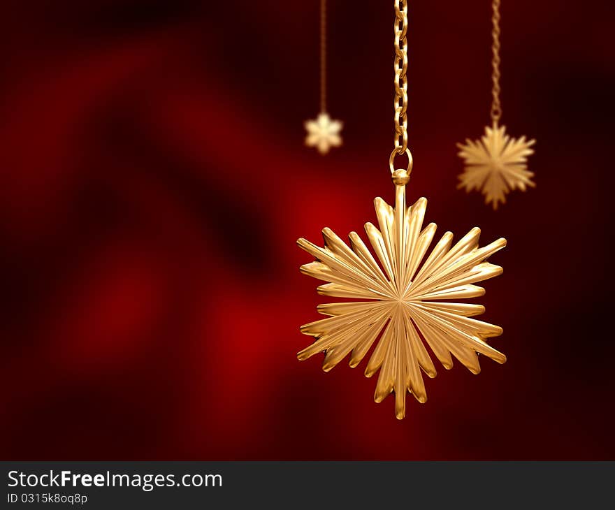 Golden Christmas snowflakes over red background