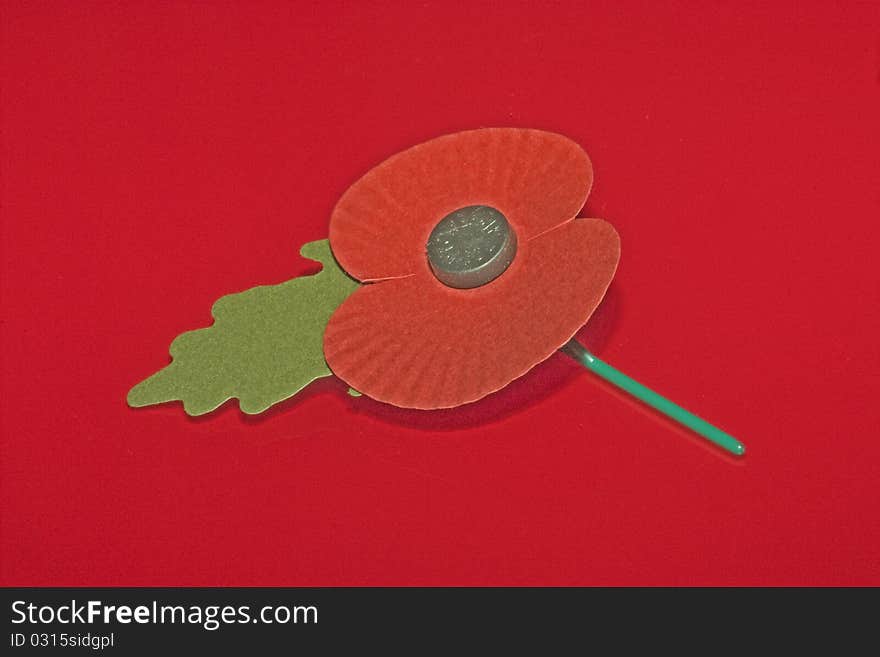 A close up of a poppy made for remembrance day