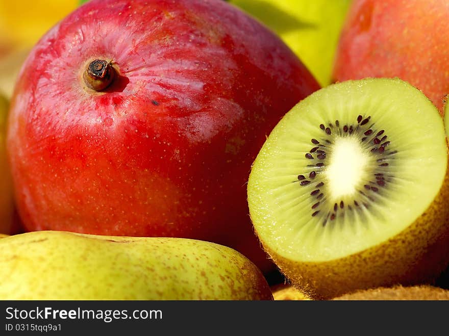 A Mango and kiwi fruits. A Mango and kiwi fruits.