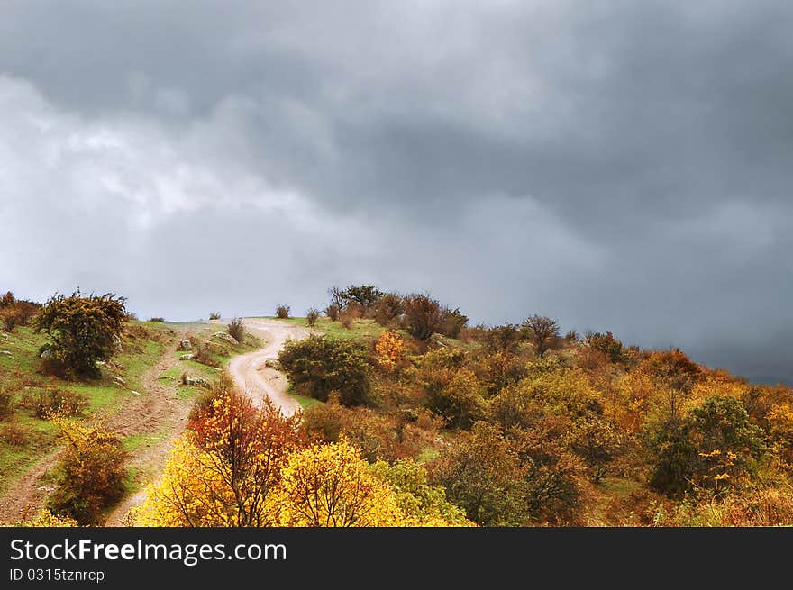 View of fog mountains in autumn, Crimea, Ukraine. View of fog mountains in autumn, Crimea, Ukraine