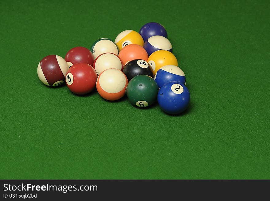 Pool balls on a pool table