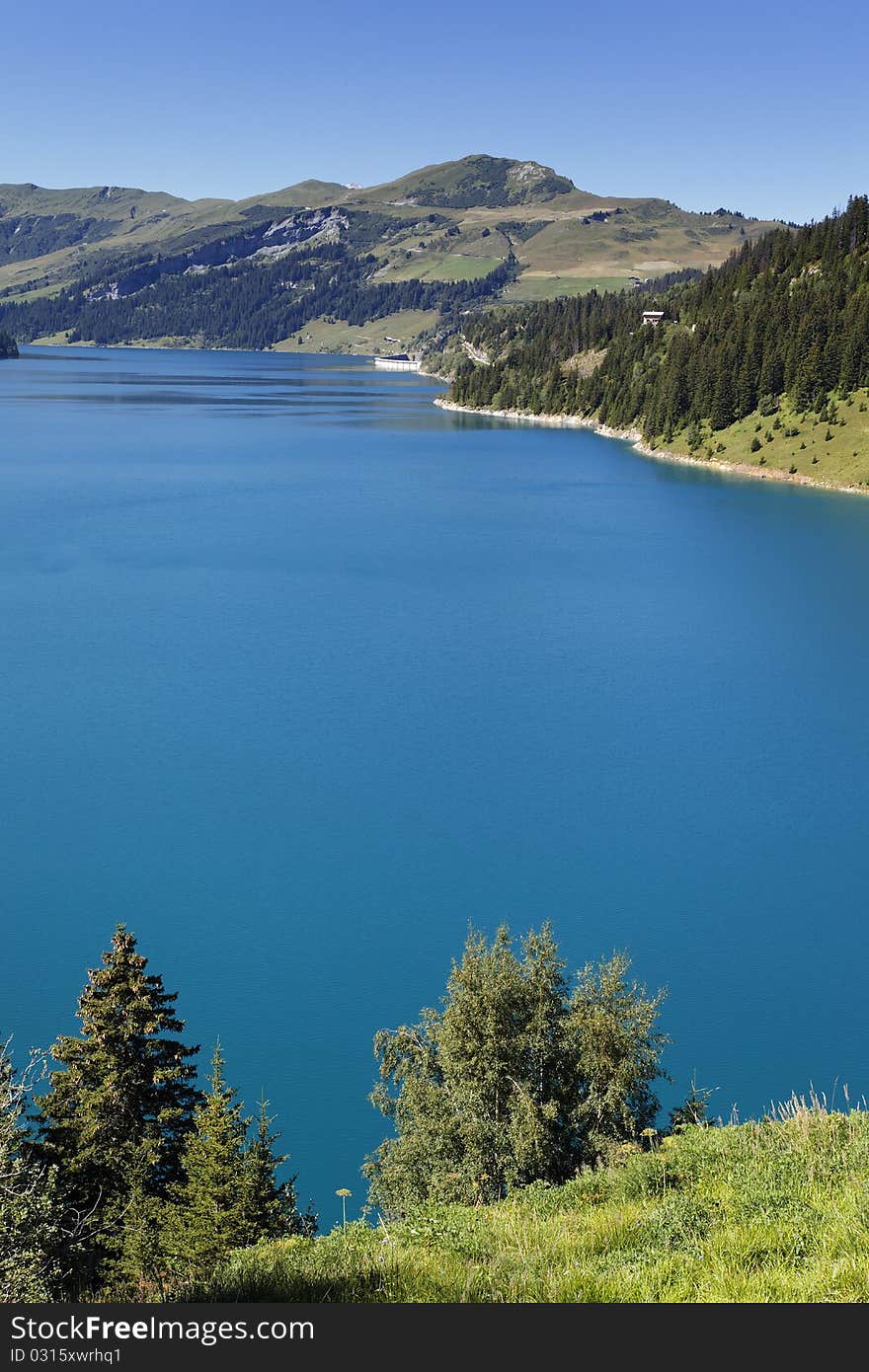 Roselend lake in french mountain. Roselend lake in french mountain