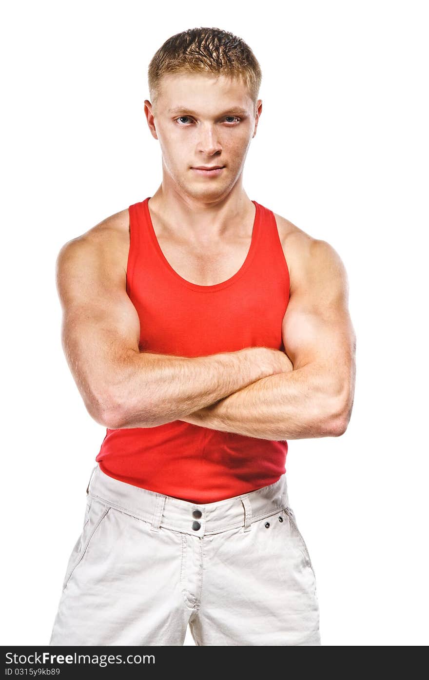 Bodybuilder isolated on the white background. Bodybuilder isolated on the white background