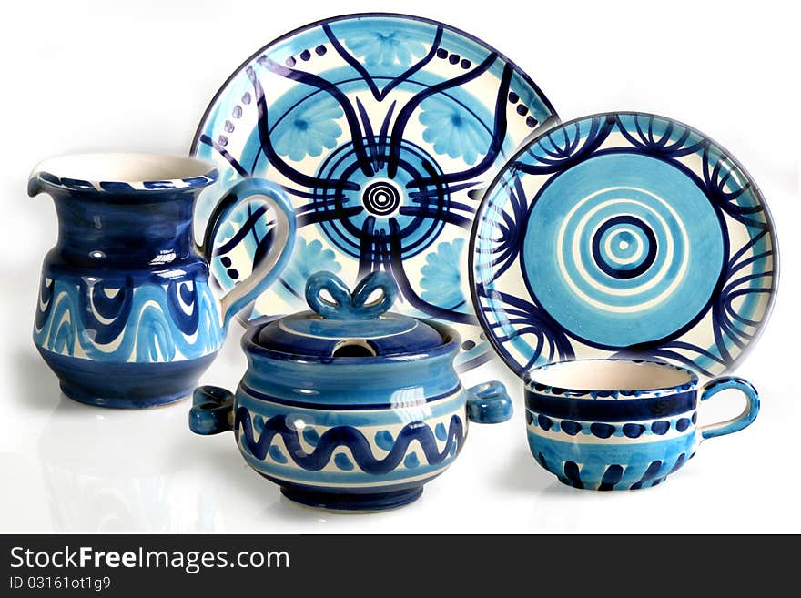 Handicraft work of artistic picture of dish and pot. Handicraft work of artistic picture of dish and pot