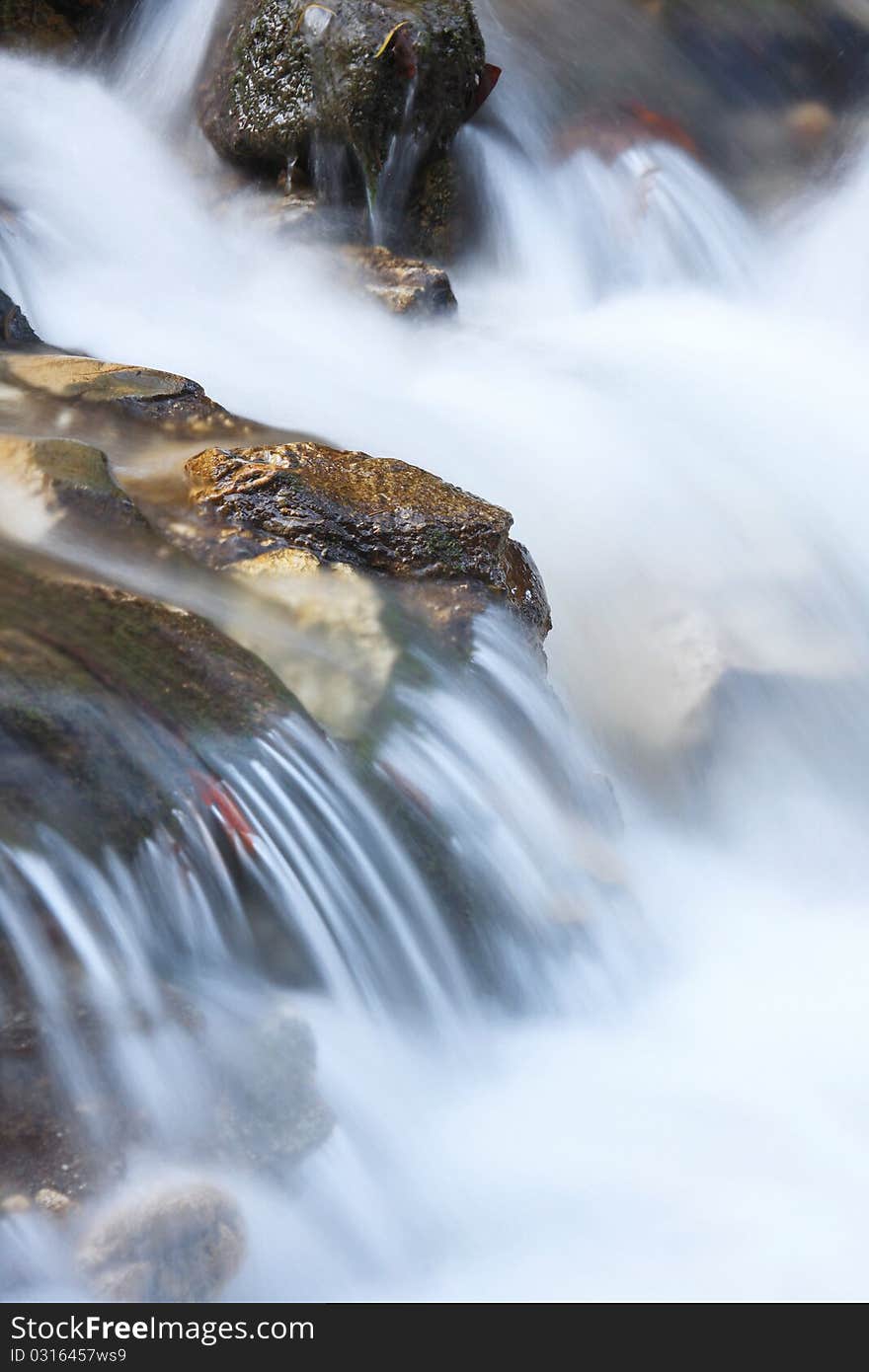 Landscape with mountain stream and cascades