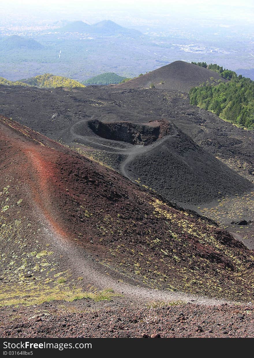 View mouth to two thousand meters, volcano in Sicily, Italy. View mouth to two thousand meters, volcano in Sicily, Italy