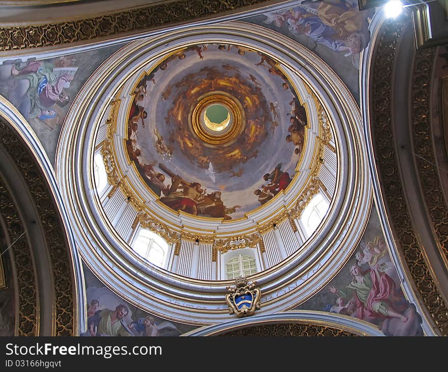 Dome and interior of maltese church. Dome and interior of maltese church