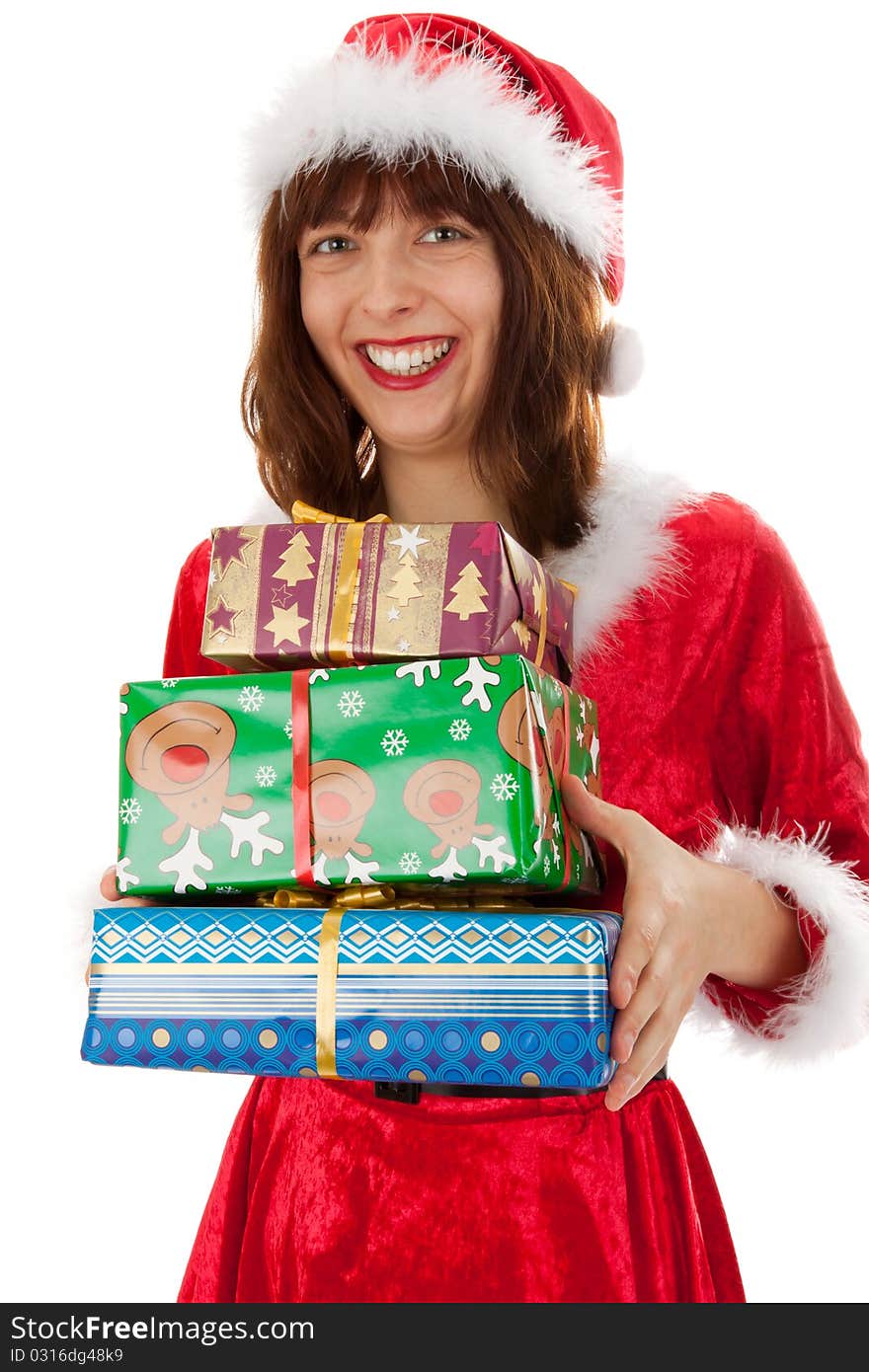 The Christmas woman with presents