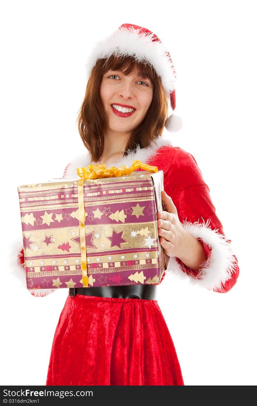 The Christmas woman with presents