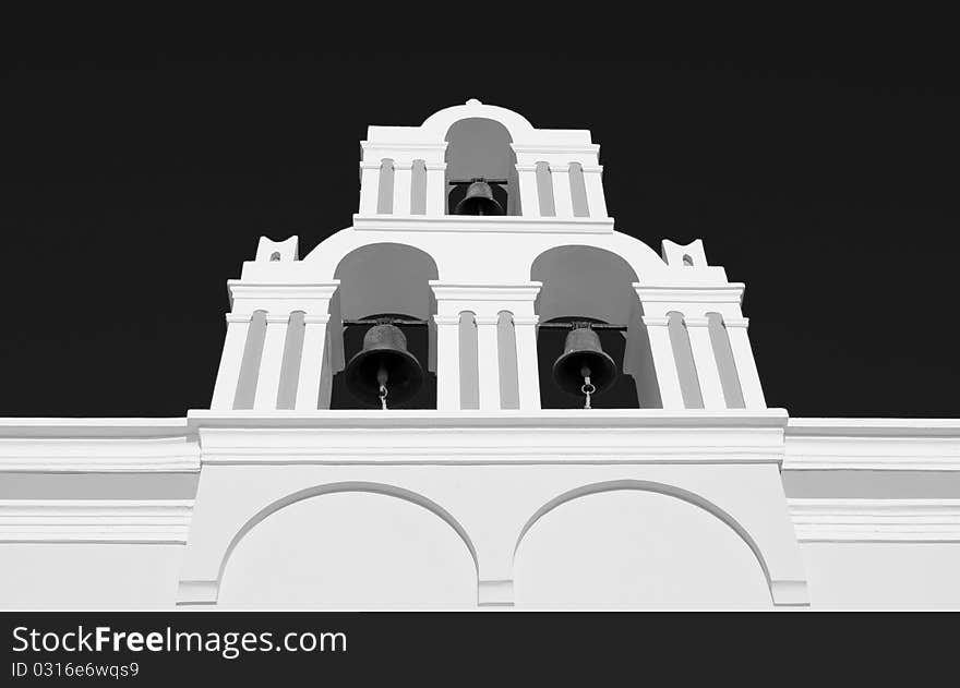 White Orthodox church belfry from Santorini Greek Island