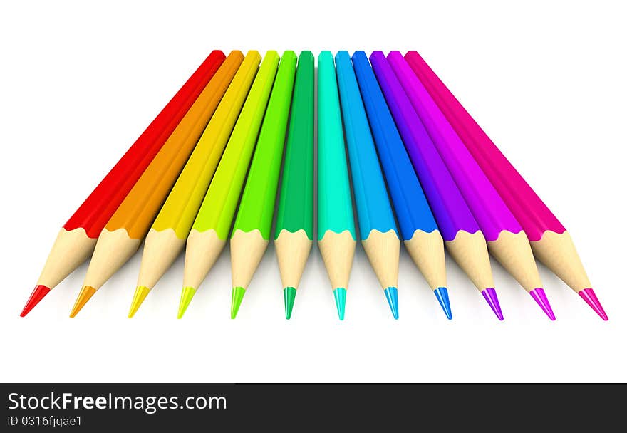 Colour pencils over white background