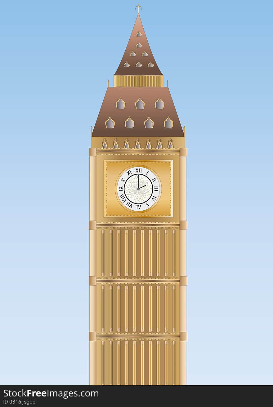 Illustration of Big Ben in London with blue sky