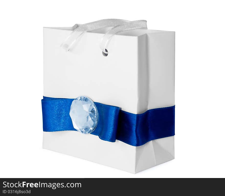 Gift bag with blue ribbon