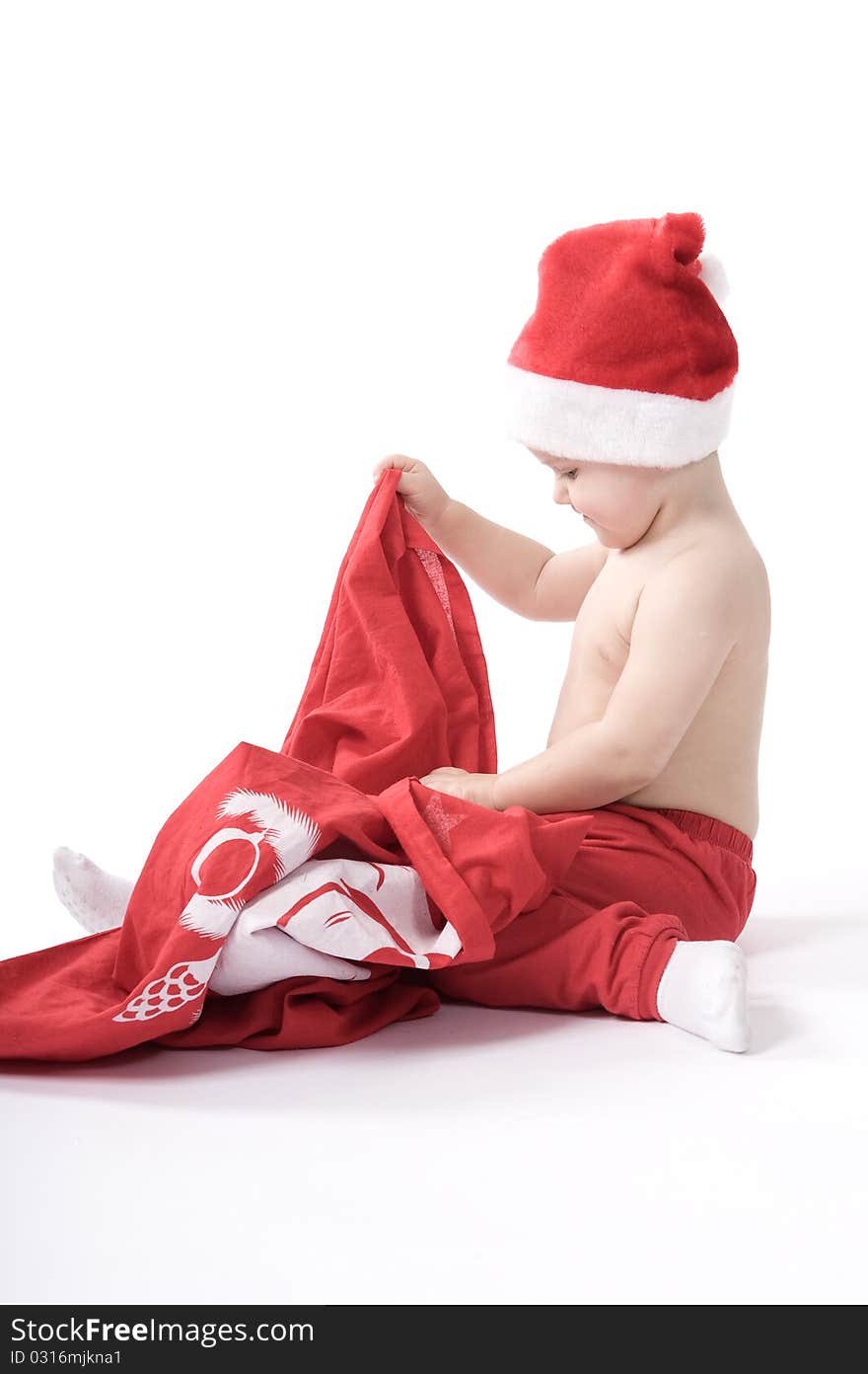 Santa claus baby in studio in christmas time