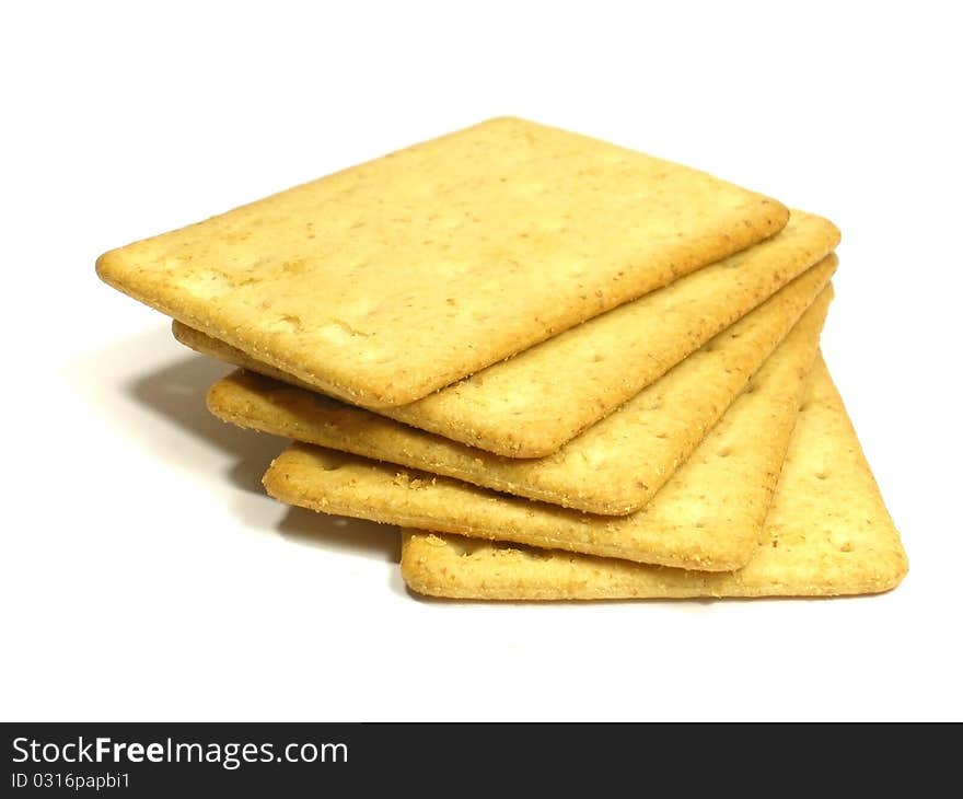 Salted crackers on the white isolate background