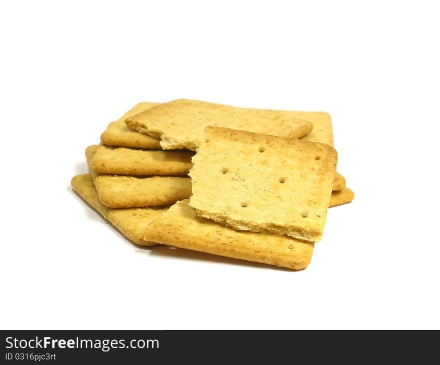 Salted crackers on the white isolate background