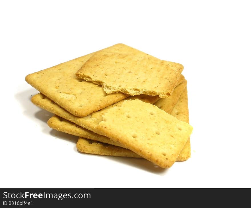 Salted crackers on the white isolate background