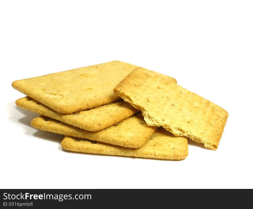 Salted crackers on the white isolate background