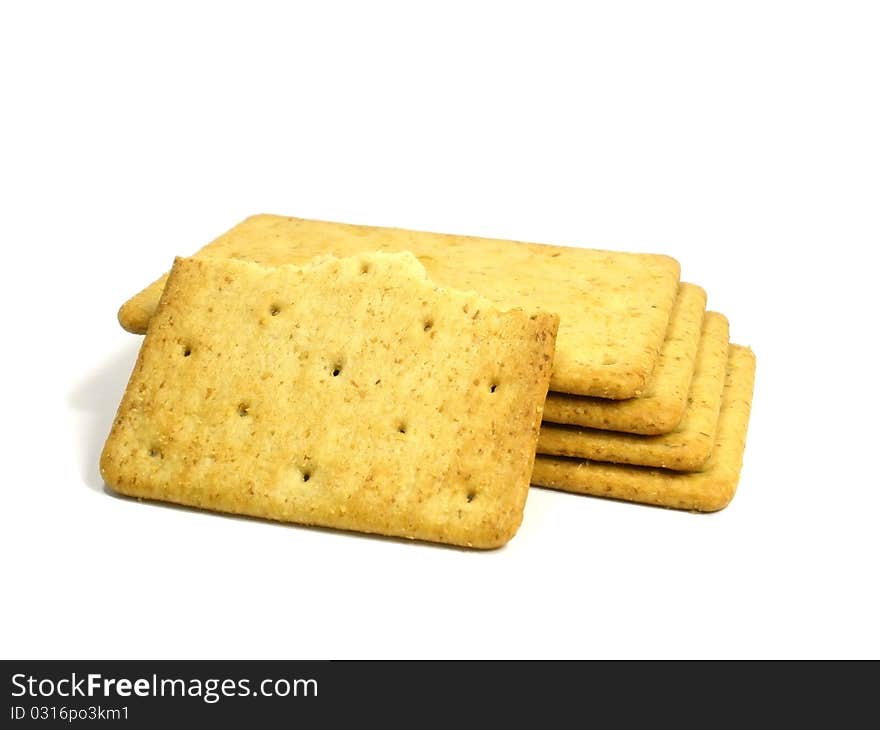 Salted crackers on the white isolate background