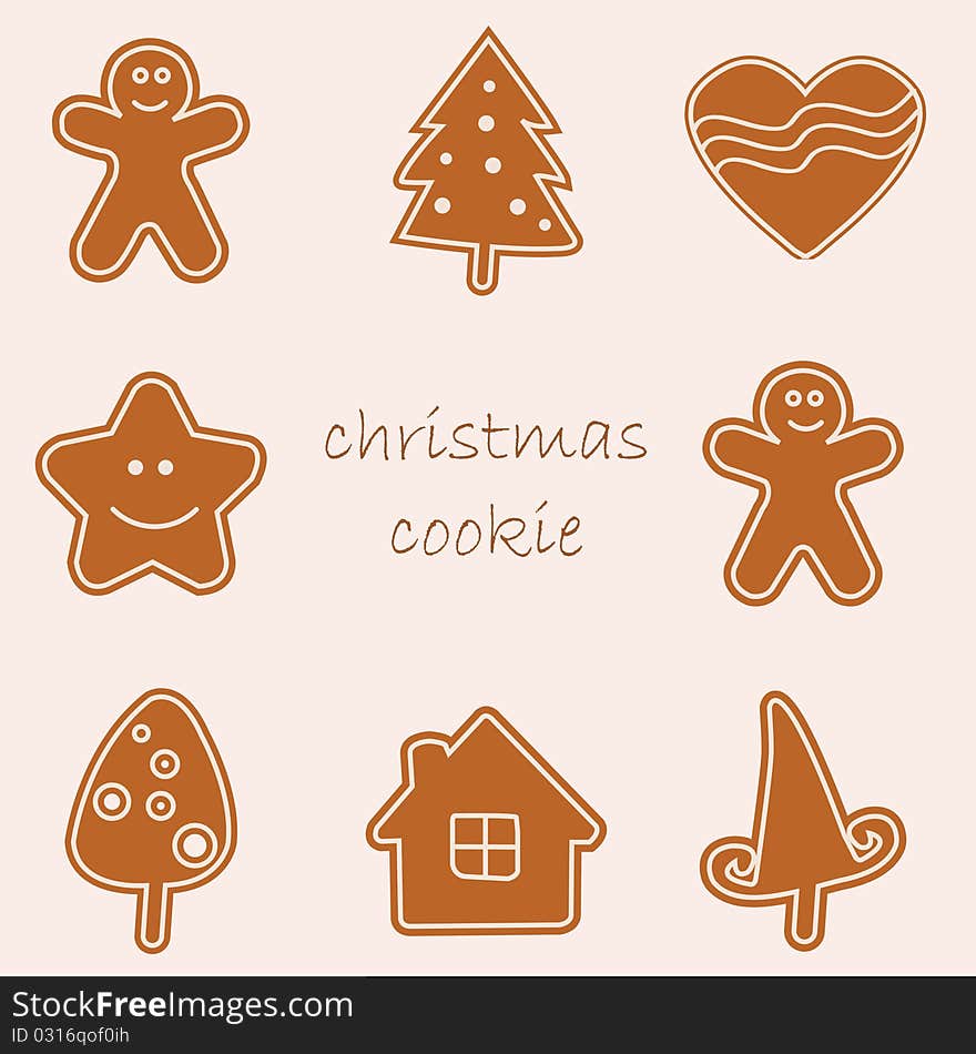 Eight Christmas cookies in different forms