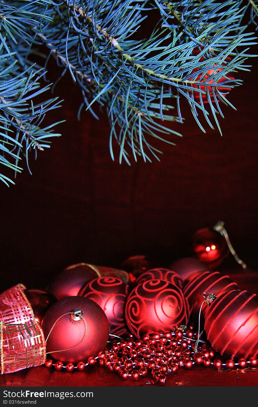 Christmas decoration on red background