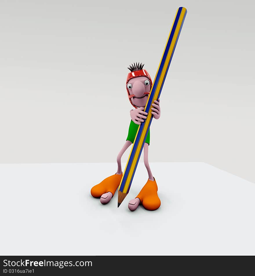 3d man holding a pencil. 3d man holding a pencil