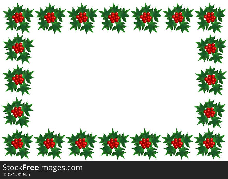 Frame with Sprig of European holly, place for text. Frame with Sprig of European holly, place for text