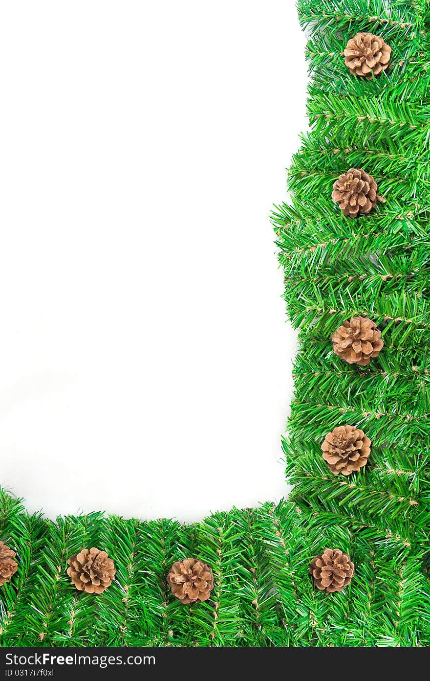 Christmas green frame with Pine needles isolated