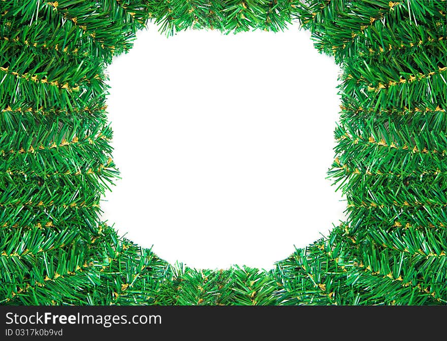 Christmas framework with green pine needles isolated on white background with studio shot. Christmas framework with green pine needles isolated on white background with studio shot