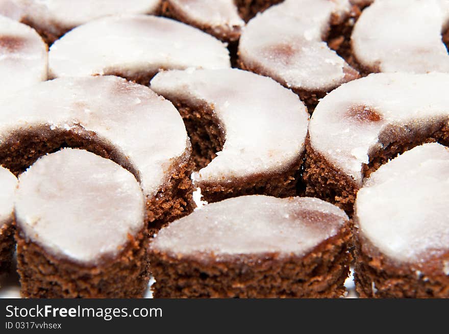 Detail of small cakes - a crescent shape, horizontal shot.