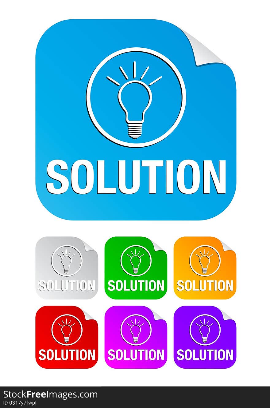 Solution and idea icon on the sticker ; easy editable vector. Solution and idea icon on the sticker ; easy editable vector