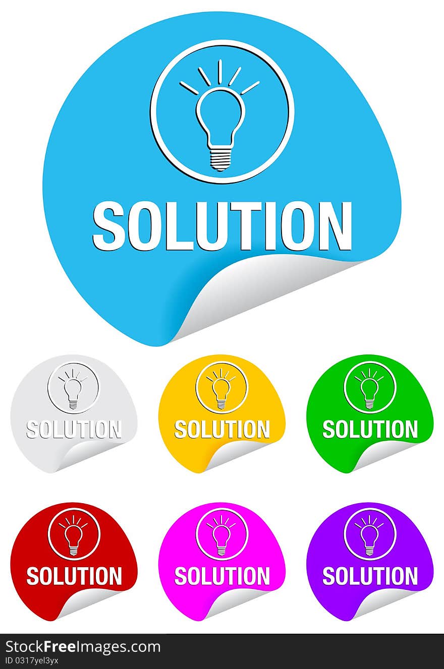 Solution and idea icon on the sticker ; easy editable vector. Solution and idea icon on the sticker ; easy editable vector