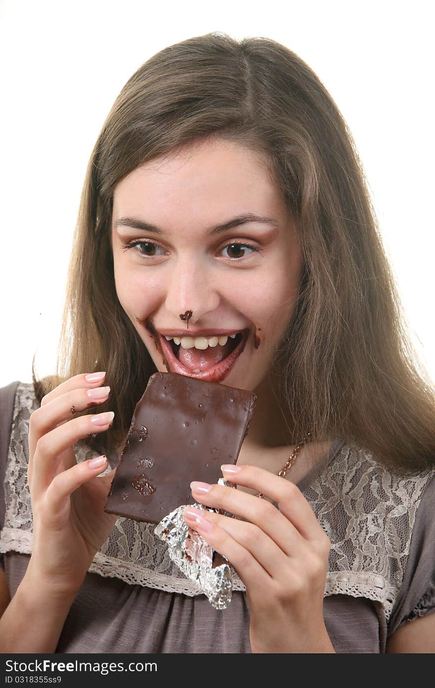 Woman eat chocolate