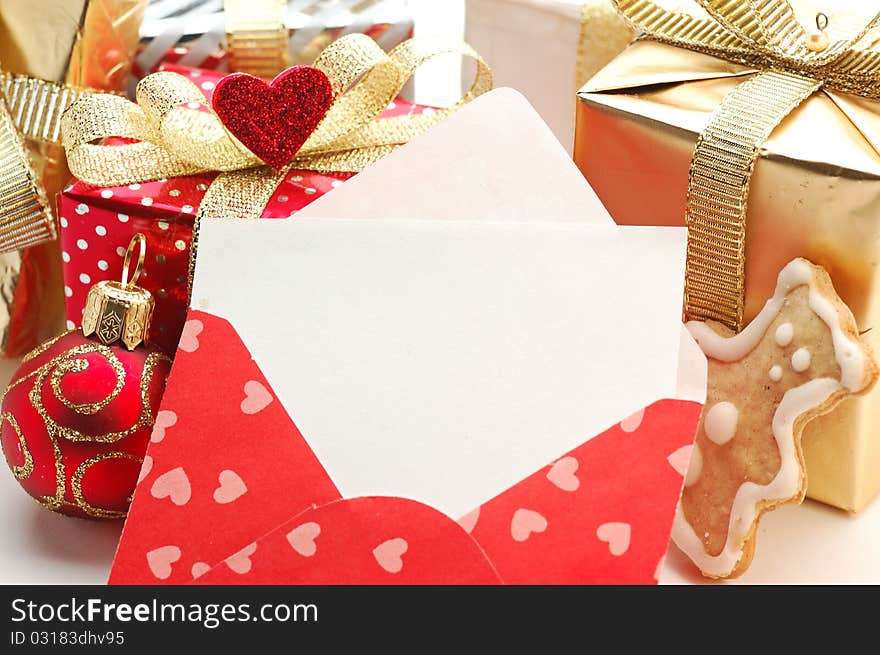 Christmas gifts and blank note