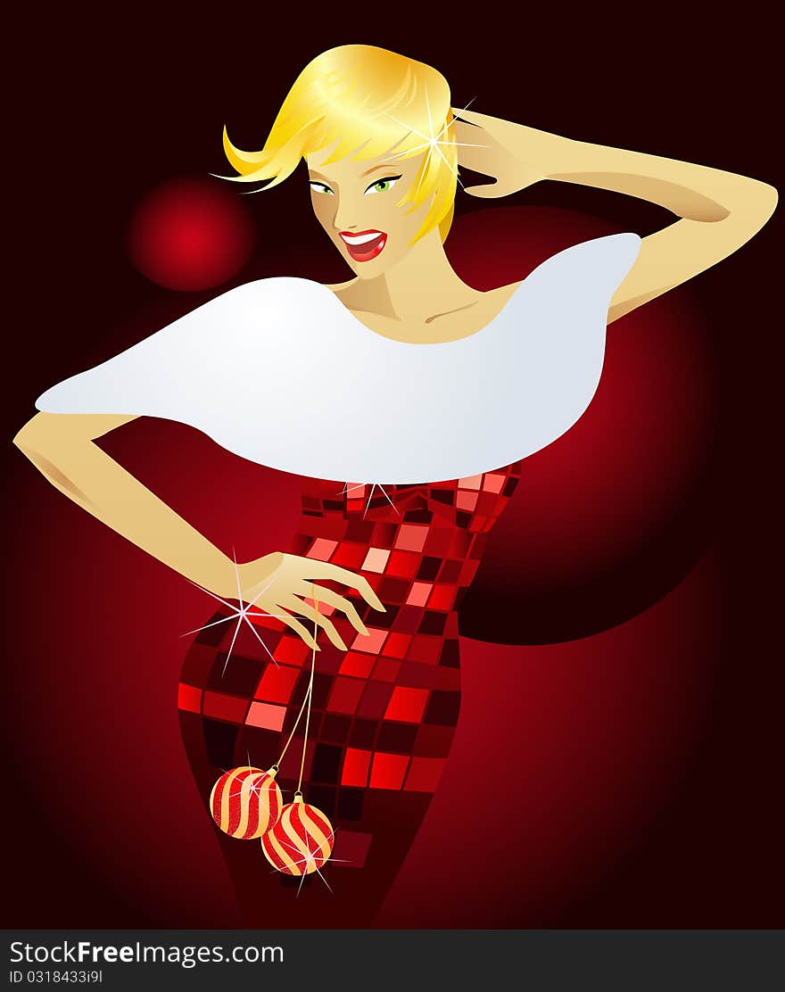 Fashion woman with christmas ball ,illustration art