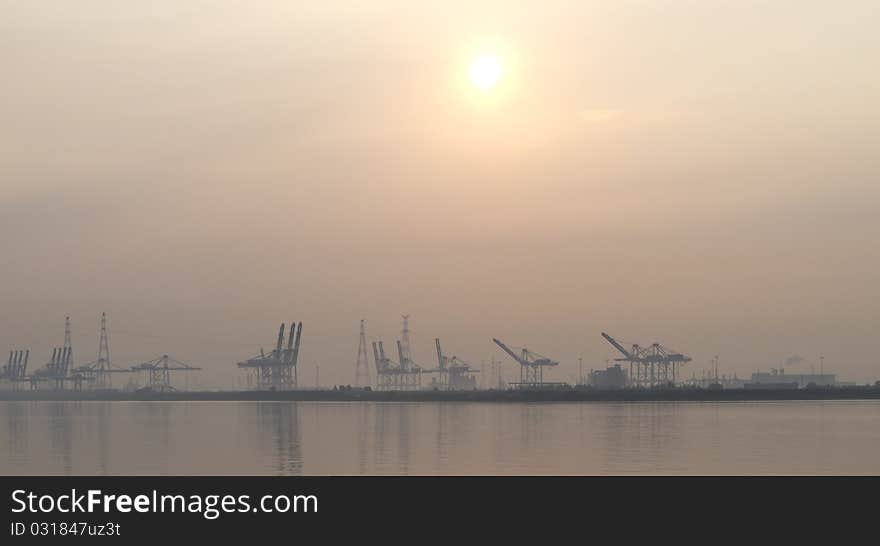 Harbour in antwerp during winter time