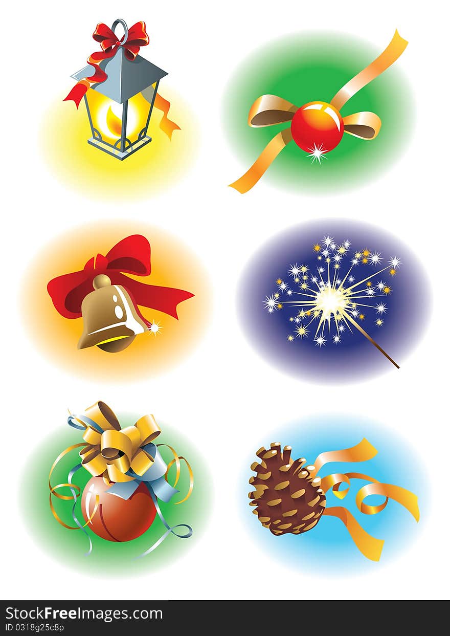 Set of holiday (Christmas, New Year) elements for design, vector illustration. Set of holiday (Christmas, New Year) elements for design, vector illustration