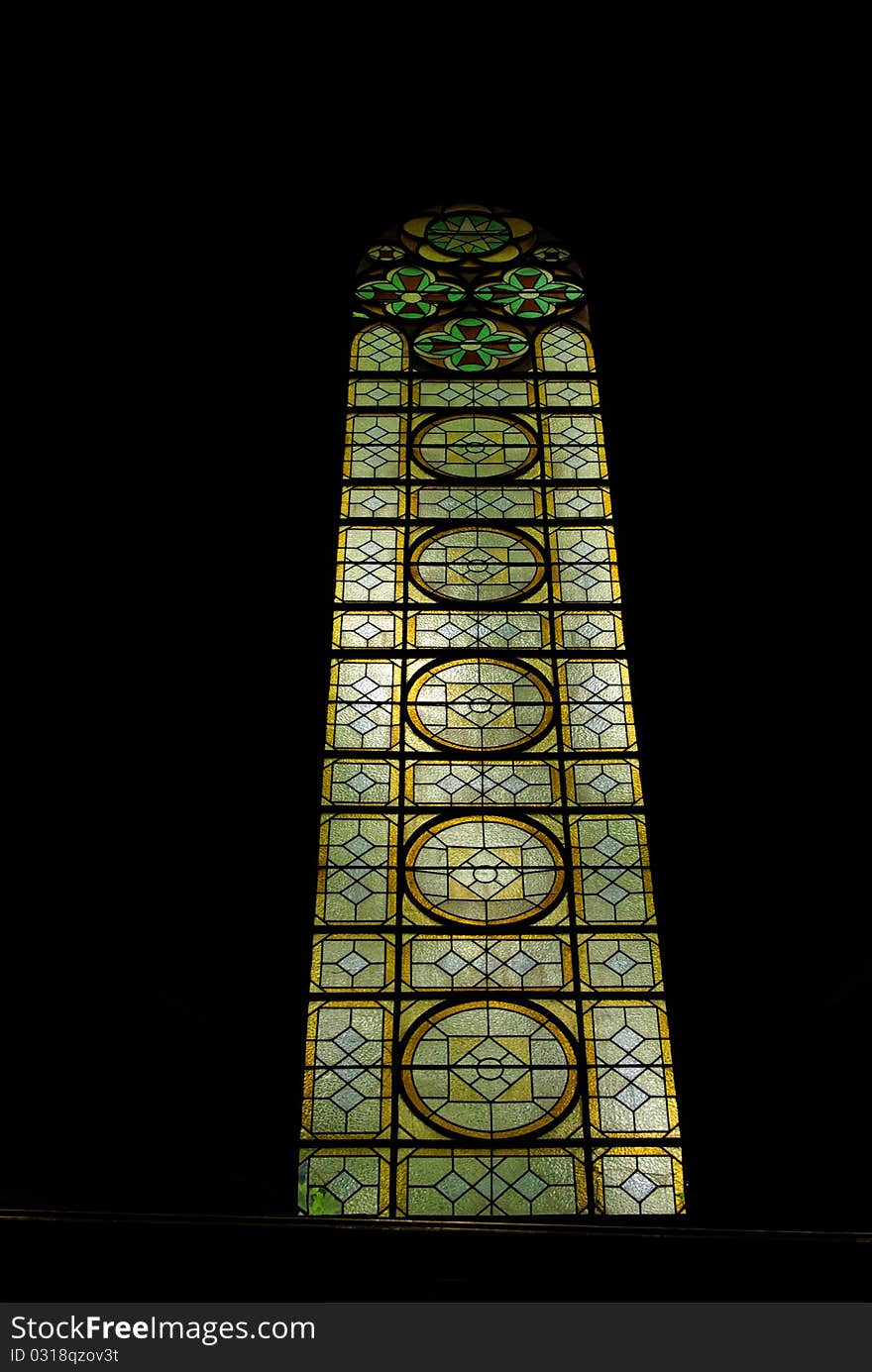 Stained glass window in cathedral of Sandomierz, Poland.