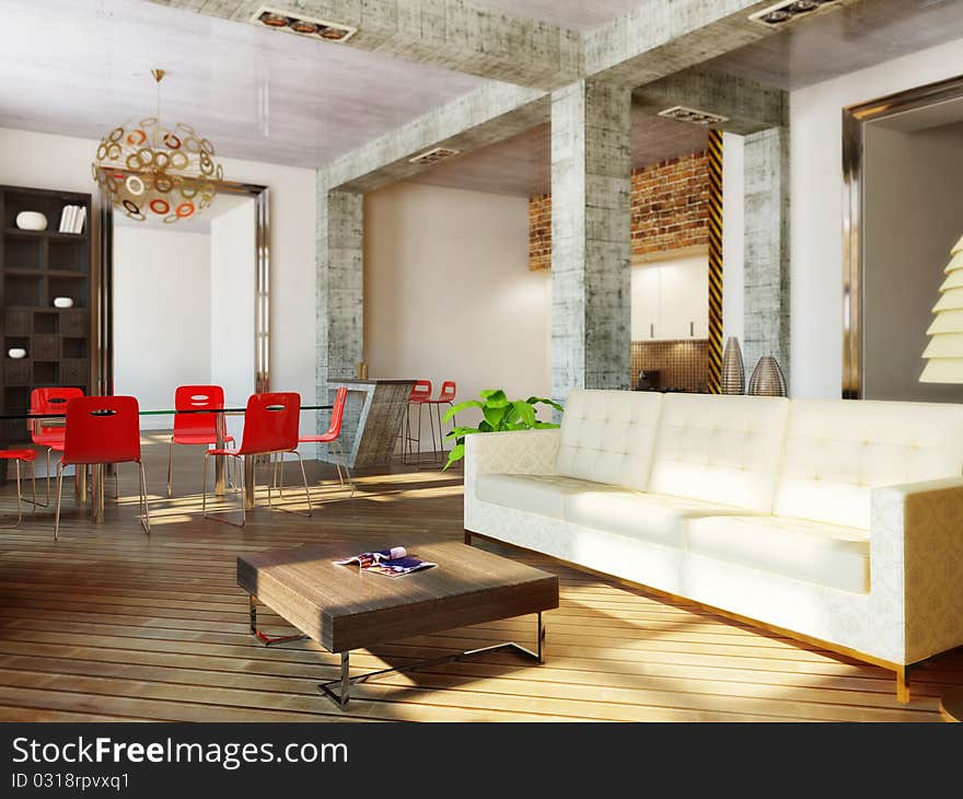 Modern interior room with nice furniture inside