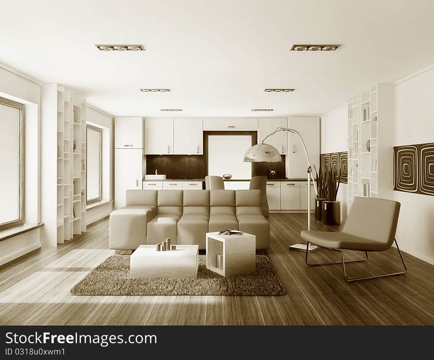 Modern interior room with nice furniture inside