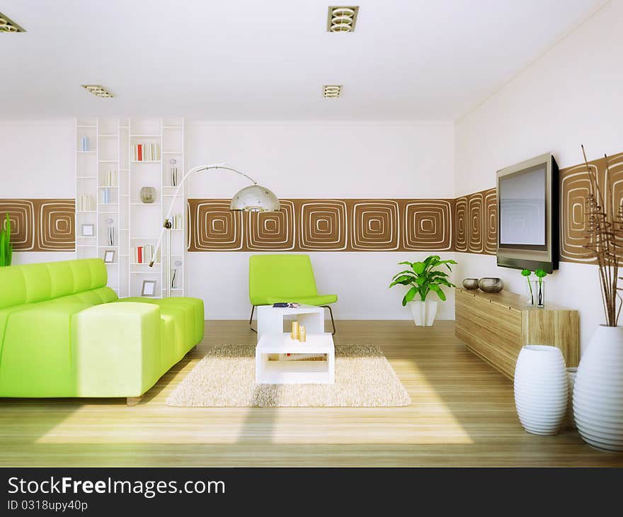 Modern interior room with nice furniture inside