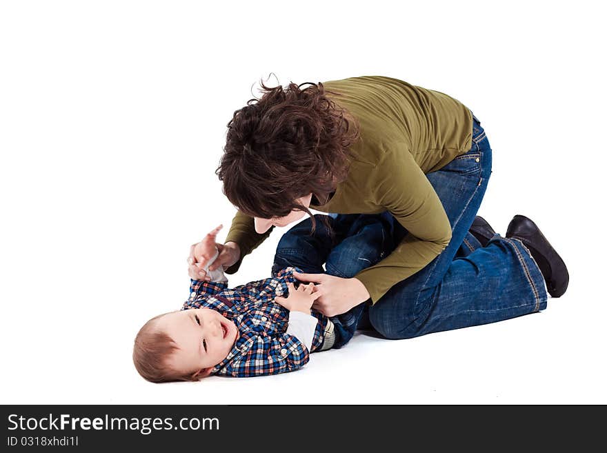 Little baby with mother. Studio shot. Little baby with mother. Studio shot.