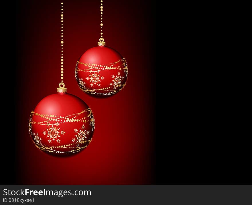 Christmas  composition with two red balls. Christmas  composition with two red balls