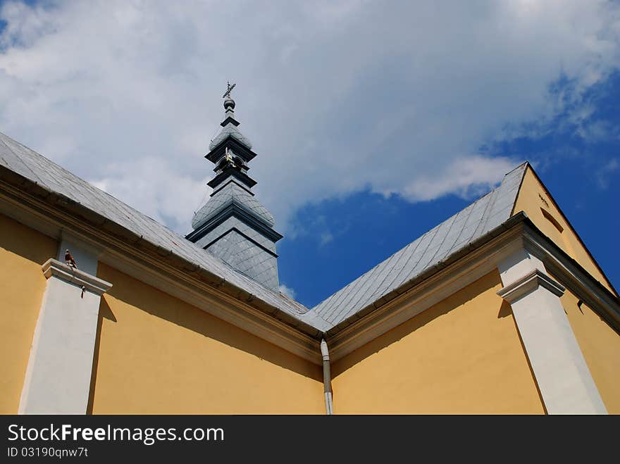 Old church with sun and blue sky