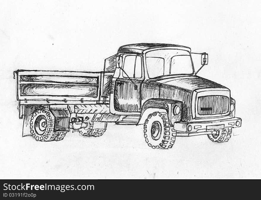 Truck. Series of vehicles. Child style drawing