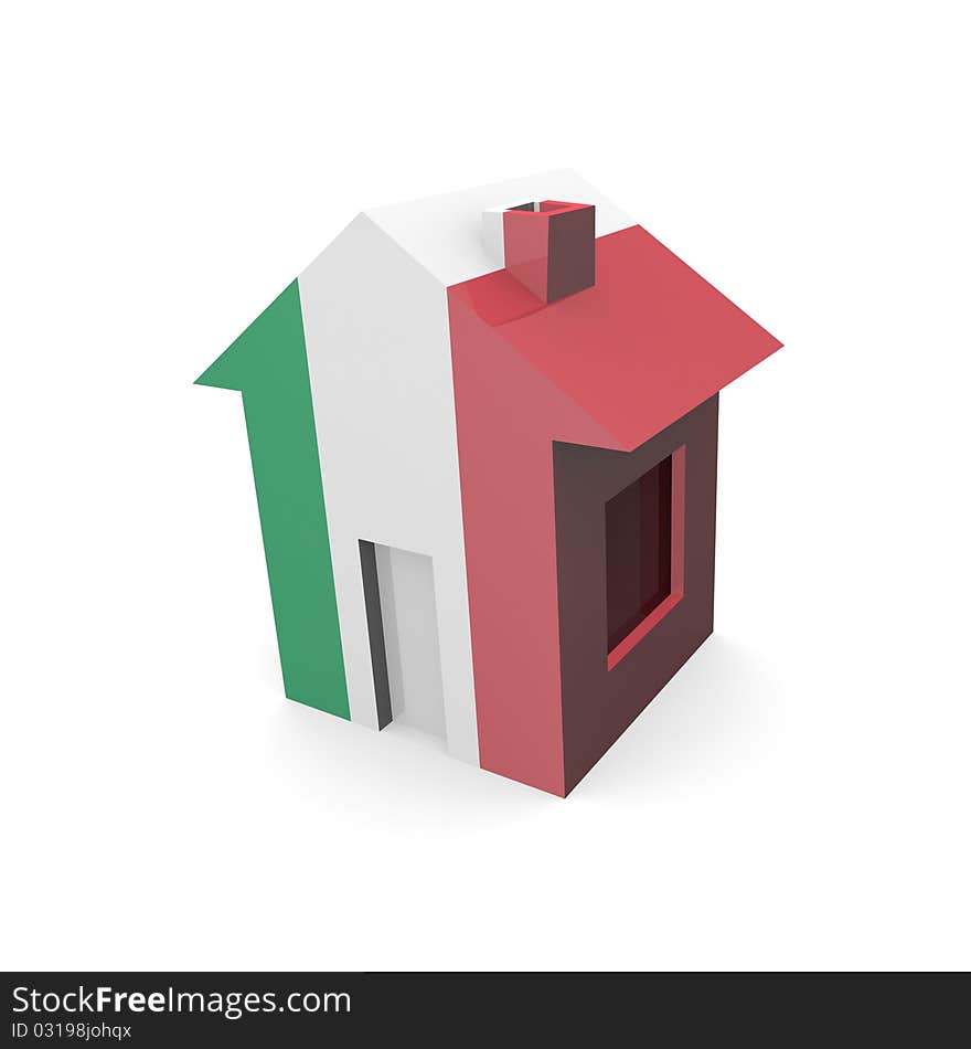 House 3d with flag of italy